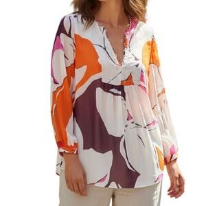 Diane Von Furstenberg DVF Camden Silk Top Womens Size 4 Floral Career Blouse